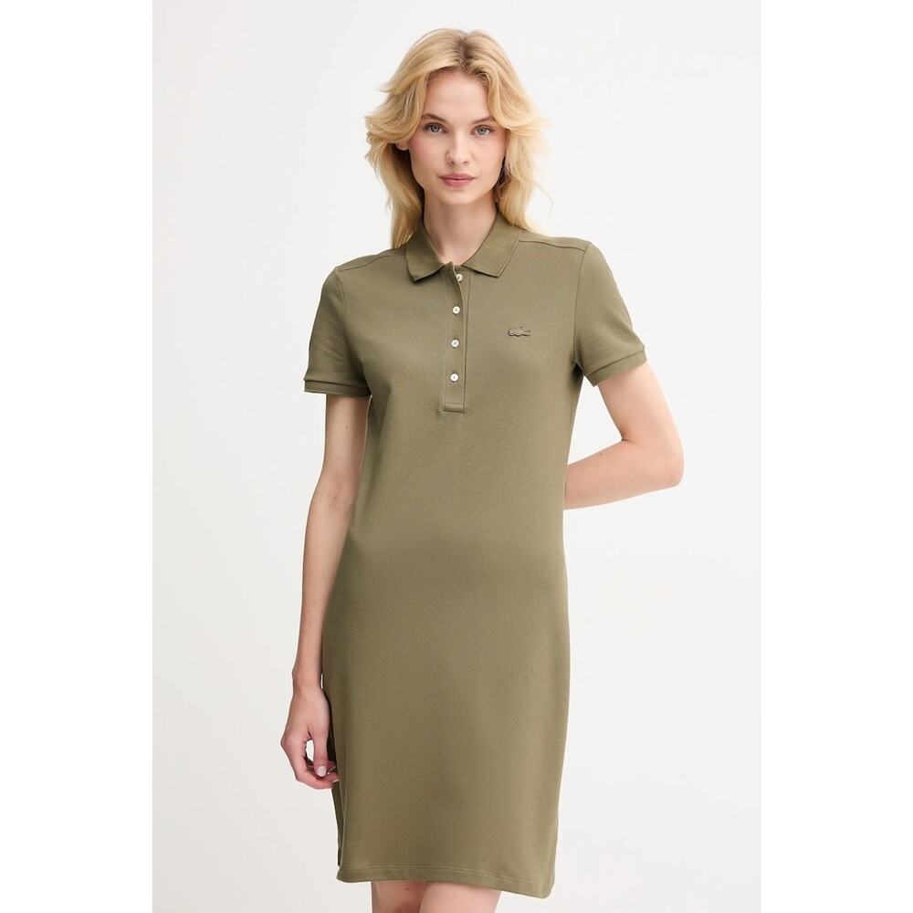 Lacoste Designer Olive Green Slim Fit Pique Polo Mini Dress EUR 32 XS